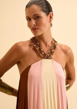 Vestido Longo Solto Rosée Marrom/rosa