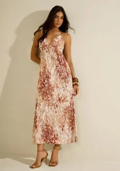 Vestido Longo Vereda Bege/vermelho