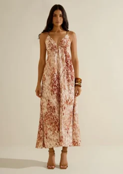 Vestido Longo Vereda Bege/vermelho