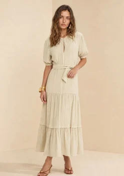 Vestido Manga Curta Alvorada Bege Escuro
