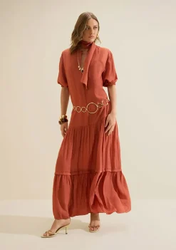 Vestido Manga Curta Alvorada Marrom