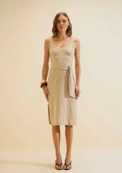 Vestido Midi Ajustado Cadência Bege Claro