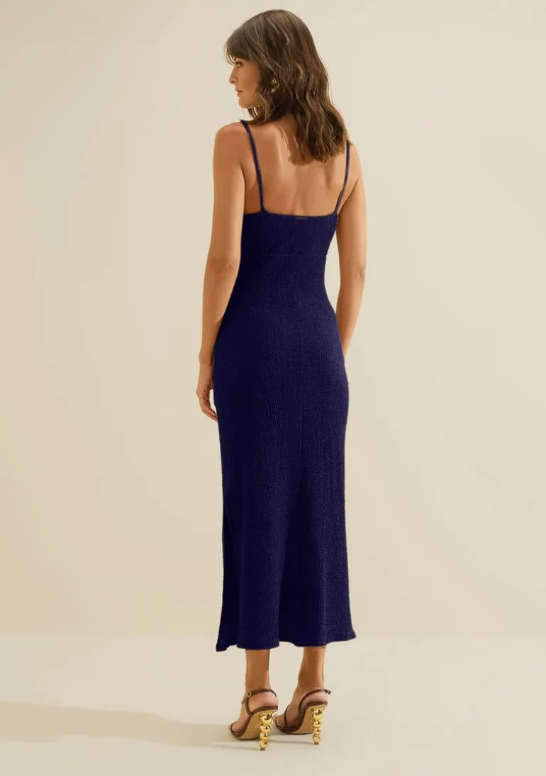 Vestido Midi Ajustado Favo Azul