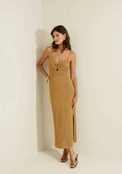 Vestido Midi Ajustado Favo Caramelo