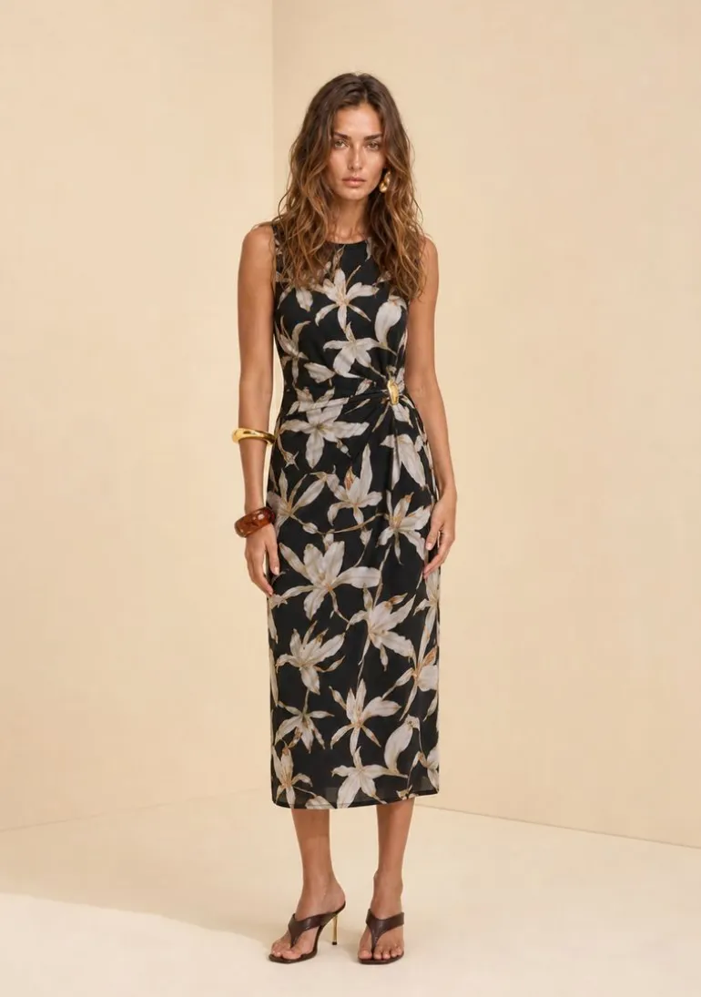 Vestido Midi Flora Preto/branco