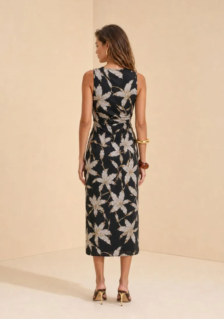 Vestido Midi Flora Preto/branco