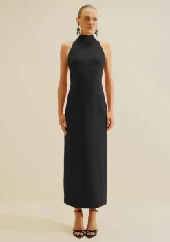 Vestido Midi Gola Alta Carmim Preto