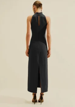 Vestido Midi Gola Alta Carmim Preto