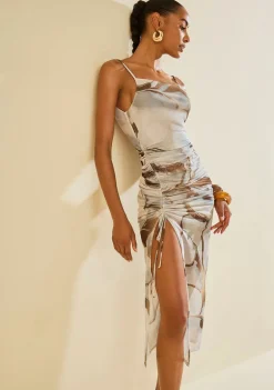 Vestido Midi Nácar Marrom