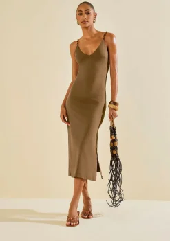 Vestido Midi Oliva Marrom