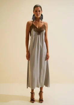 Vestido Midi Renda Élise Cinza