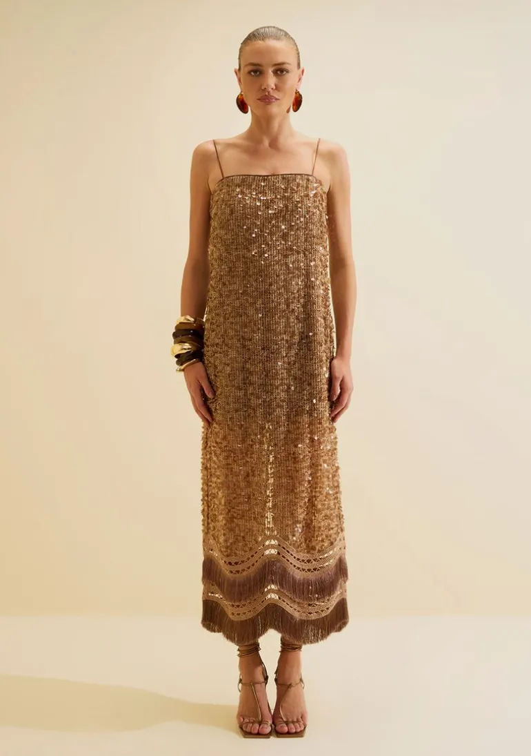 Vestido Midi Reto Umbra Marrom