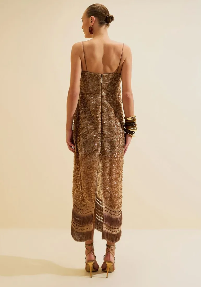 Vestido Midi Reto Umbra Marrom