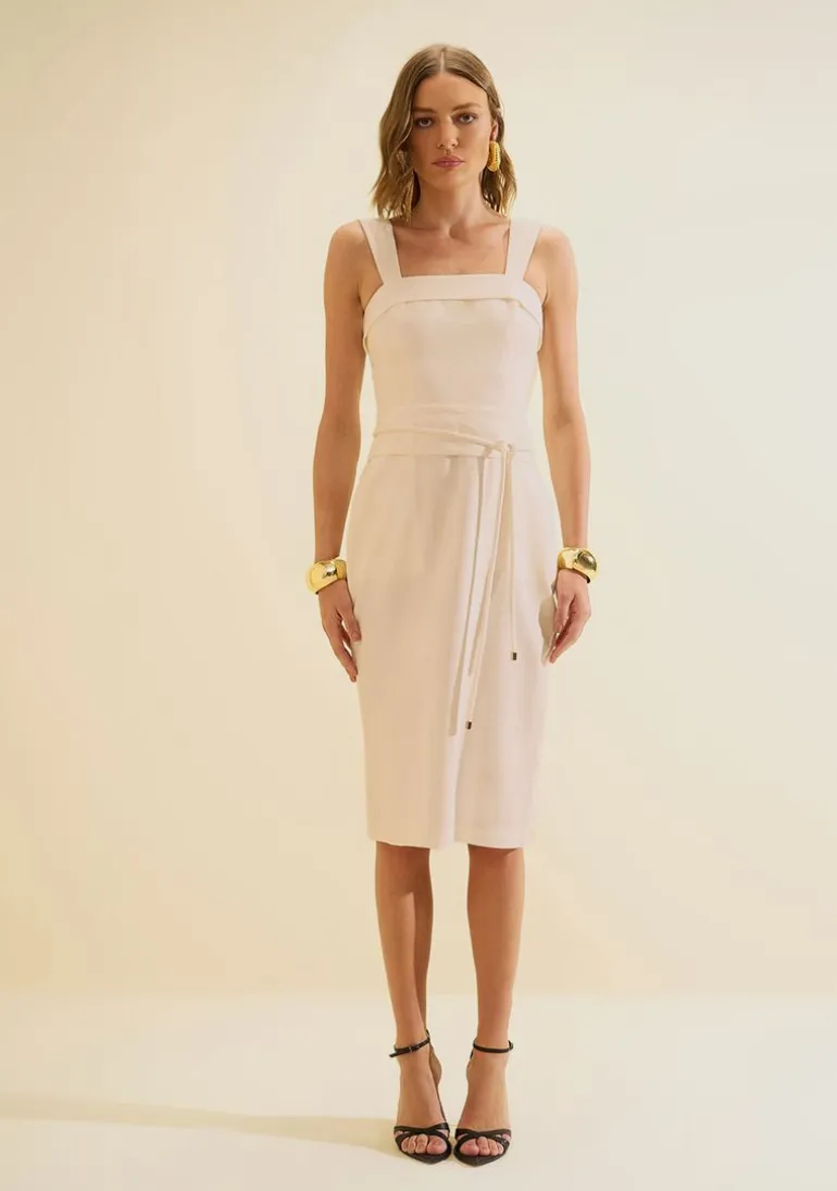 Vestido Midi Traço Bege
