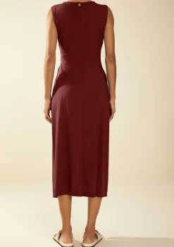 Vestido Morena Rosa Ajustado Decote Careca Sem Manga Midi Bordo