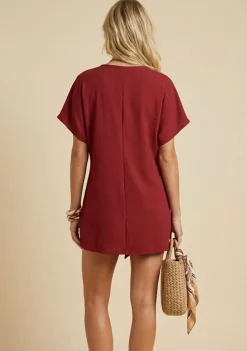 Vestido Morena Rosa Ajustado Decote Transpassado Manga Curta Curto Bordo