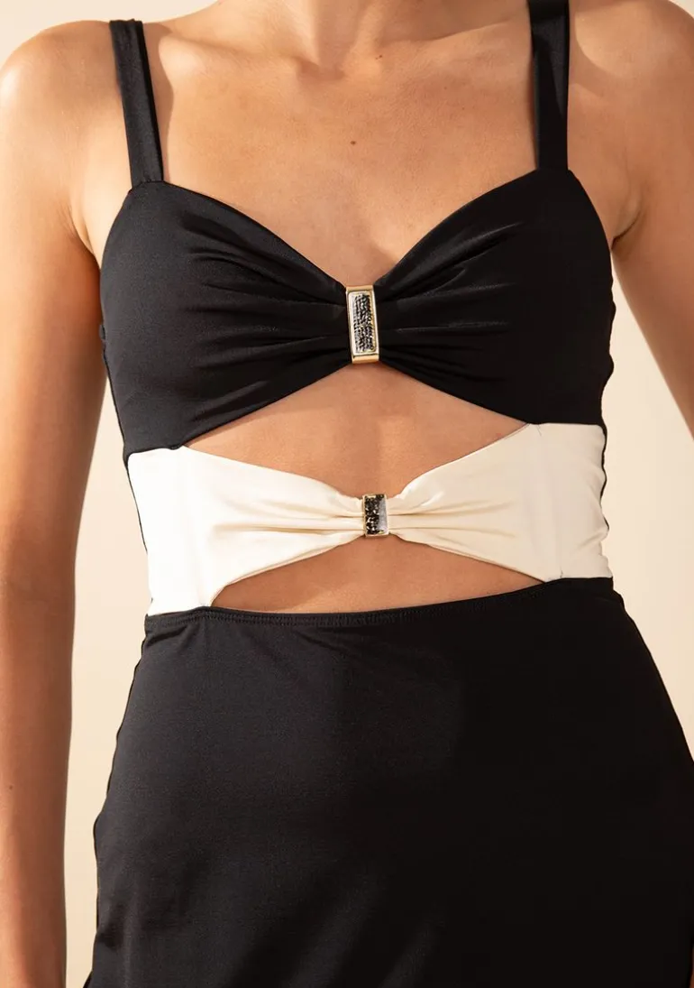 Vestido Morena Rosa Ajustado Decote V Com Alça Midi Preto