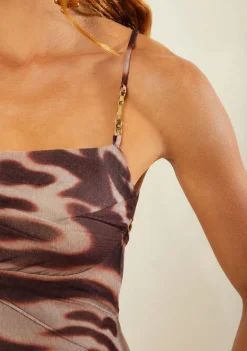 Vestido Morena Rosa Ajustado Decote Costas Sem Manga Longo Bege