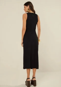 Vestido Morena Rosa Ajustado Decote Careca Sem Manga Midi Preto