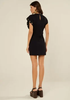 Vestido Morena Rosa Ajustado Decote Careca Manga Curta Curto Preto