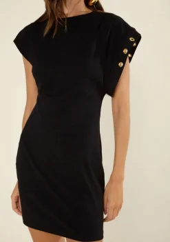 Vestido Morena Rosa Ajustado Decote Careca Manga Curta Curto Preto