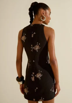 Vestido Morena Rosa Ajustado Cava Francesa Sem Manga Curto Preto