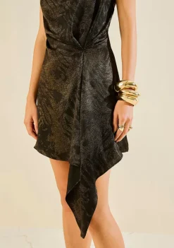 Vestido Morena Rosa Ajustado Gola Alta Sem Manga Curto Preto