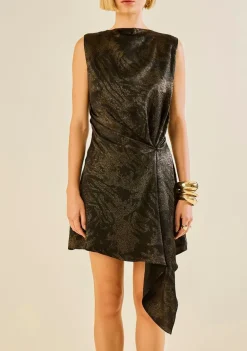 Vestido Morena Rosa Ajustado Gola Alta Sem Manga Curto Preto