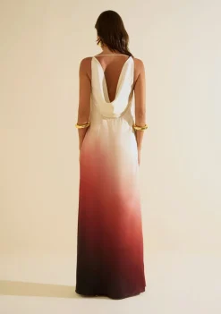 Vestido Morena Rosa Ajustado Decote V Com Alça Longo Bege