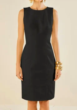 Vestido Morena Rosa Ajustado Decote V Sem Manga Midi Preto