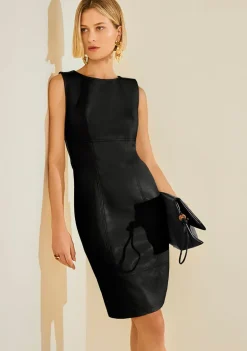 Vestido Morena Rosa Ajustado Decote V Sem Manga Midi Preto