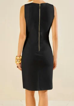 Vestido Morena Rosa Ajustado Decote V Sem Manga Midi Preto