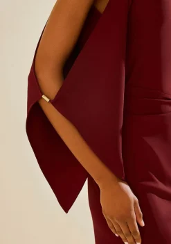 Vestido Morena Rosa Ajustado Decote Canoa Sem Manga Midi Bordo