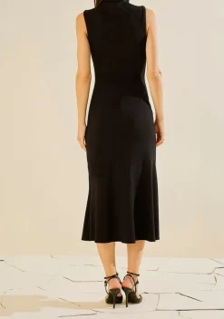 Vestido Morena Rosa Ajustado Gola Alta Sem Manga Midi Preto