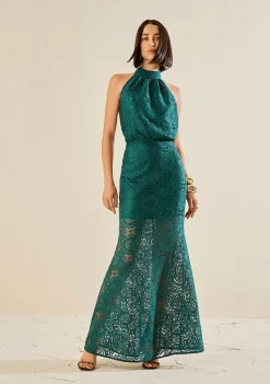 Vestido Morena Rosa Ajustado Cava Francesa Sem Manga Longo Verde