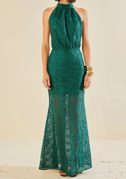 Vestido Morena Rosa Ajustado Cava Francesa Sem Manga Longo Verde