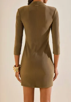 Vestido Morena Rosa Ajustado Decote V Manga 3 Quartos Curto Verde