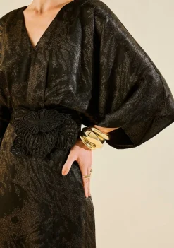 Vestido Morena Rosa Ajustado Decote V Manga Longa Longo Preto