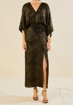 Vestido Morena Rosa Ajustado Decote V Manga Longa Longo Preto