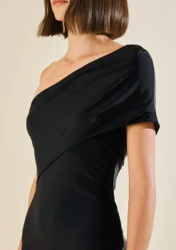 Vestido Morena Rosa Ajustado Ombro A Ombro Sem Manga Curto Preto