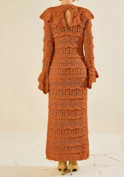 Vestido Morena Rosa Ajustado Decote Careca Manga Longa Longo Marrom