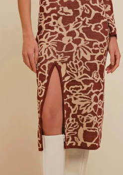 Vestido Morena Rosa Midi Gola Alta Tricot Bordo