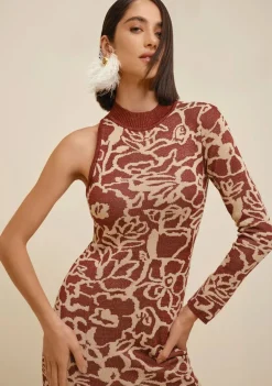 Vestido Morena Rosa Midi Gola Alta Tricot Bordo