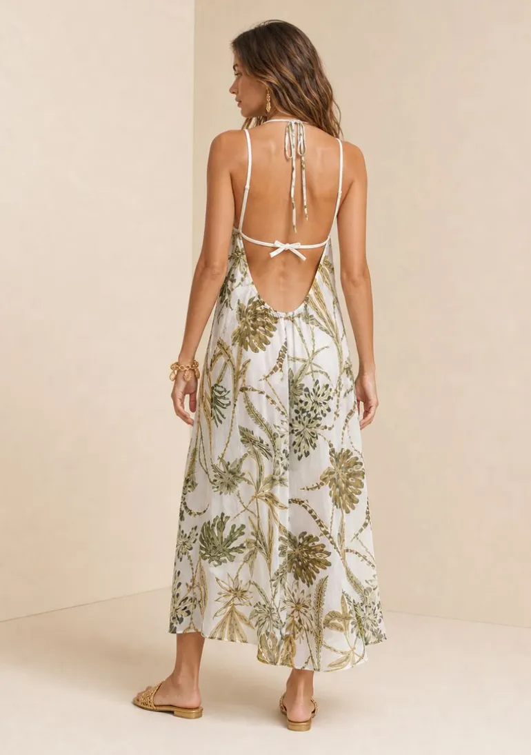 Vestido Morena Rosa Solto Cava Francesa Com Alça Midi Off White