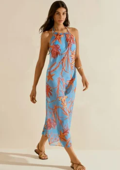 Vestido Morena Rosa Solto Cava Francesa Com Alça Midi Azul