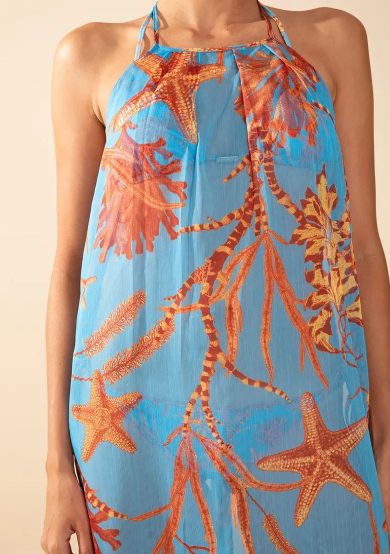 Vestido Morena Rosa Solto Cava Francesa Com Alça Midi Azul