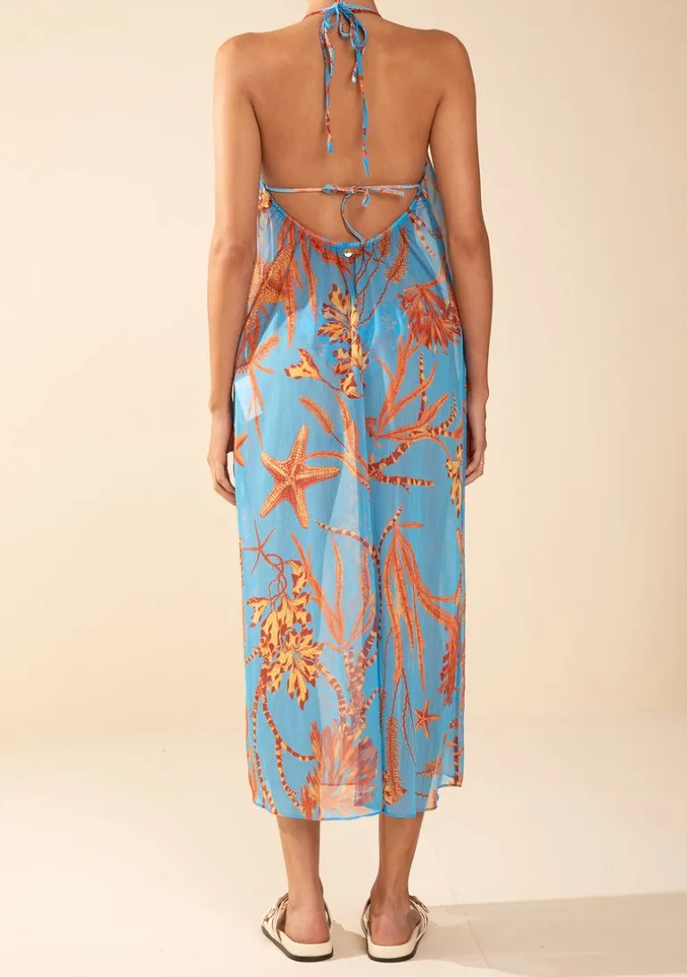 Vestido Morena Rosa Solto Cava Francesa Com Alça Midi Azul
