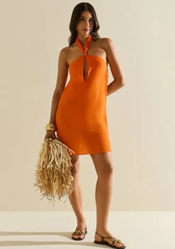 Vestido Morena Rosa Solto Cava Francesa Com Alça Curto Laranja