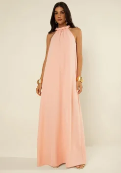 Vestido Morena Rosa Solto Cava Francesa Sem Manga Longo Rosa