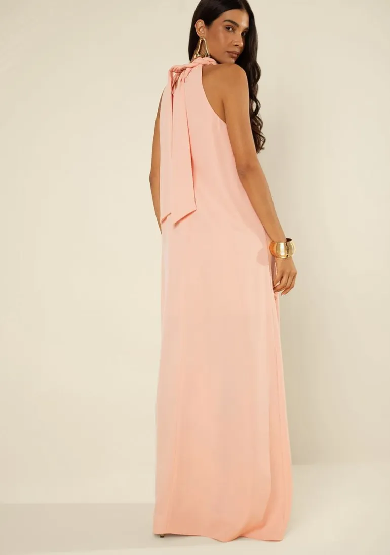 Vestido Morena Rosa Solto Cava Francesa Sem Manga Longo Rosa